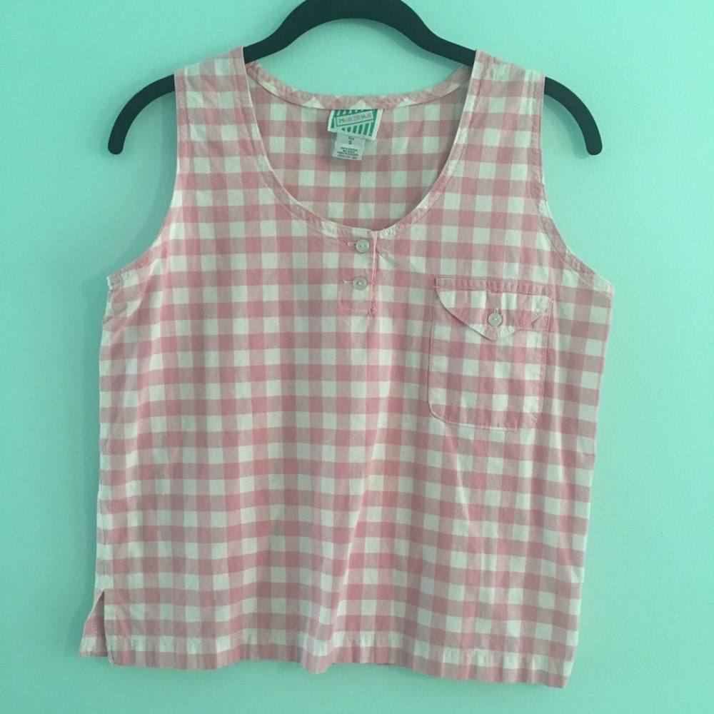 80s/90s pink gingham cotton summer blouse